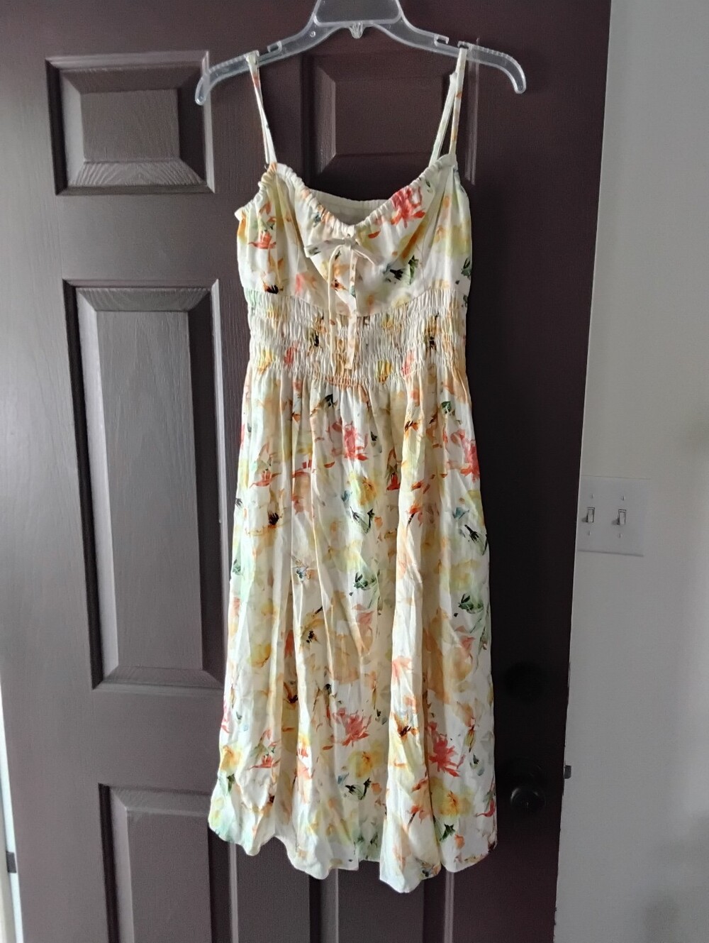 Chelsea 28 Floral Smocked Sundress in Cream with Watercolor Blooms Xs